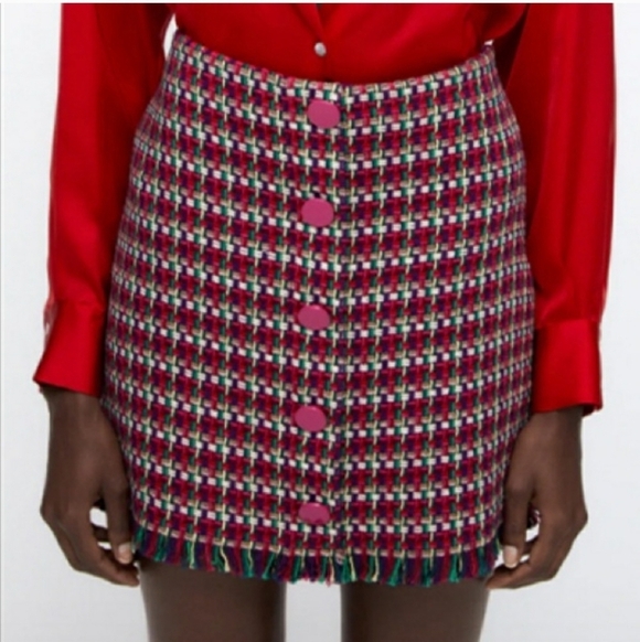 Zara women's multicolored tweed green/pink/cream medium. - Picture 2 of 7